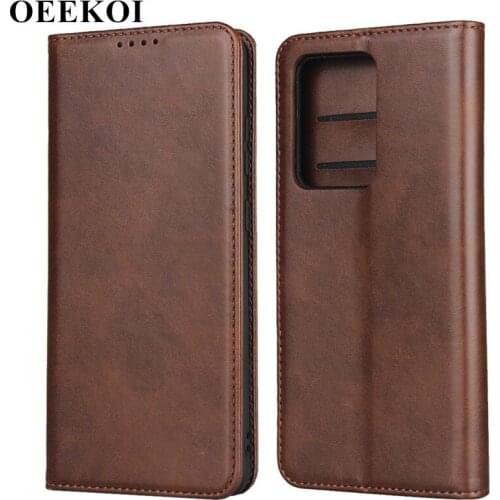 OEEKOI Calf Stripe Magnetic Snap Wallet Leather Case for Samsung Galaxy S20 Ultra