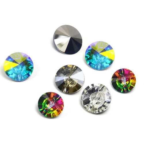 Round Shape Crystal Rhinestone K9 Crystal Rivoli Pointed Back Crystal Fancy Stone Sewing Button For Garment Clothes