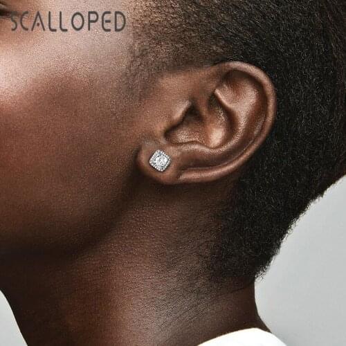 SCALLOPED Trendy Square Shape Stud Earrings Brilliant Cubic Zirconia Bridal Engagement Wedding Fine Jewelry Elegant Female Gift