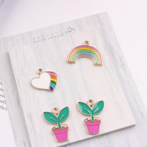 Fashion Jewelry Making Potted Love Rainbow Pendant Alloy Enamel Charm DIY Accessories Dangle Earring Necklace Bracelet Headdress