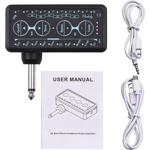 Muslady Multi-effects Guitar Headphone Amplifier Rechargeable Pocket Headphone Guitar Amp with 3.5mm Jack for Guitar Accessories