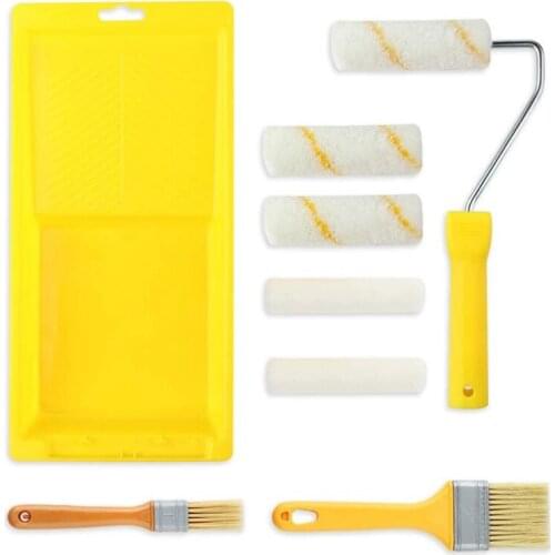 Hot XD-8 Pcs Paint Roller Brushes Kit Mini Paint Tray Set Microfiber Roller Covers for Interior Wall Painting Repair Brush