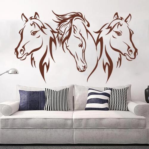 Cartoon 3Pcs Horse Head Wall Sticker Bedroom Children Room Unicorn Horse Animal Head Wall Decal Living Room Vinyl Home Decor
