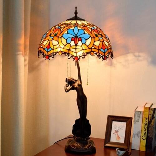 Retro heard table lamp baroque Tiffany' stained glass villa living room bedroom bar porch Goddess of girl decorative desk lamps