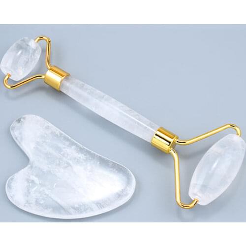 Natural White Crystal Face Massage Roller Gouache Scraper Set Gouache Stone Facial Jade Roller Massager For Face Gua Sha Scraper