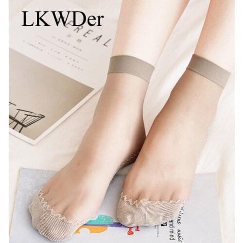 LKWDer 5 Pairs Womens Cotton Bottom Socks Wear-Resistant Thin Anti-Hook Silk Ladies Socks Sweat-Absorbent Non-Slip Female Meias