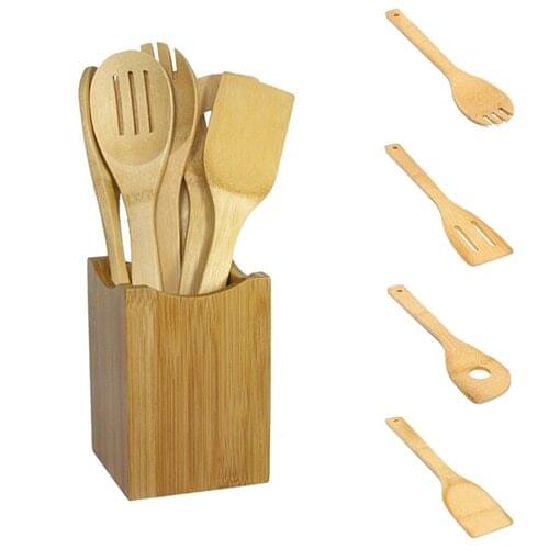 2017 New 6 Pieces Bamboo Spoon Spatula Kitchen Utensil Wooden Cooking Tool Mixing Set
