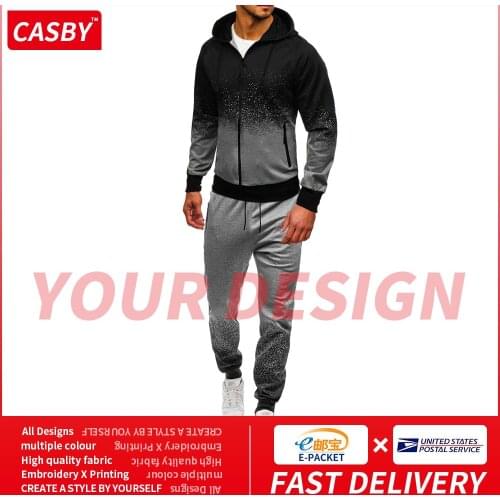 New Simple Design Logo Two Piece Set Fashion DIY Print Graphic Zipper Sportswear Leisure Custom Men Streetwear Clothing H503