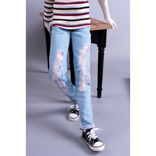 BJD doll clothes suitable for uncle 1/3 1/4size cool fashion and personality large hole blue denim trousers doll accessories