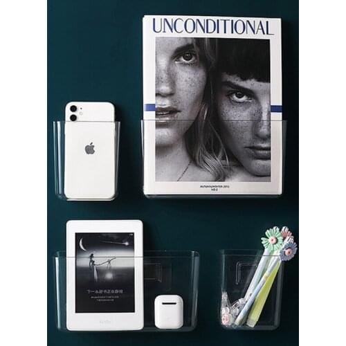 Nordic Plastic Transparent Storage Rack Wall Mounted Cosmetic Box Remote Control Holder Storage Organizer Bathroom Accessories