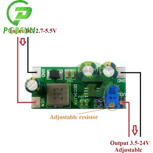 DD03AJTA 30W 6A DC 2.7-5.5V to 3.5-24V DC-DC Boost Converter Step-Up Boost Converter Board for 18650 Lithium Battery