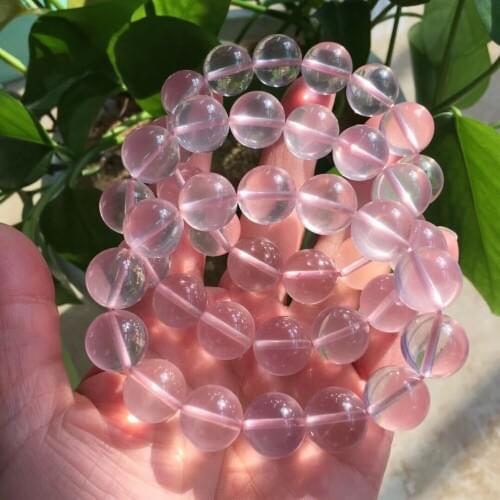 Genuine Natural Star Rose Pink Quartz Light Crystal Big Beads Stretch Women Charm Bracelet 15mm AAA