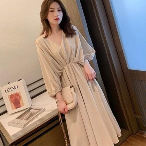 Casual Fashion Chiffon Elegant Retro Trend Mid-sleeve Spring And Summer Mid-length Dress 2021 New Summer Loose Dress Ladies