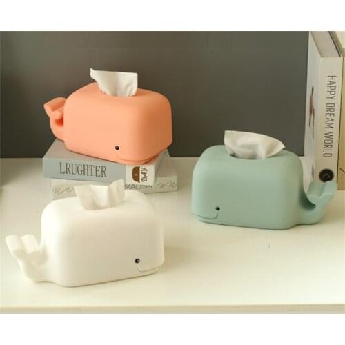 Silicone Whale Tissue Box with Phone Holder Napkin Holder Dispenser Desk Accessories Kitchen Bathroom Home Office Storage Boxes