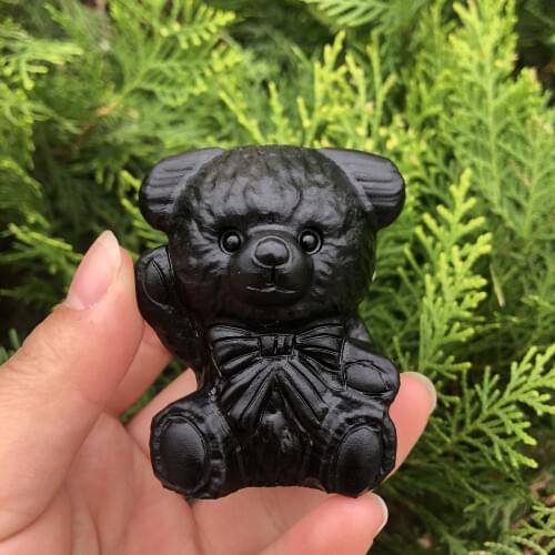 Natural Obsidian Carving Bear Statutte Black Obsidian Polishing Crystal Bear Accessories Statues For Home Decoration