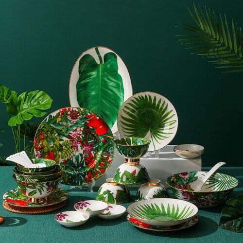 Bone china western food plate rice bowl soup plate household 28 head tableware set