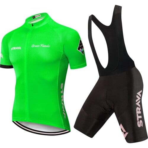 Team Fluo STRAVA Cycling Sets Bike uniform Summer Cycling Sports Set Road Bicycle Jerseys MTB Bicycle Wear Cycling Clothing