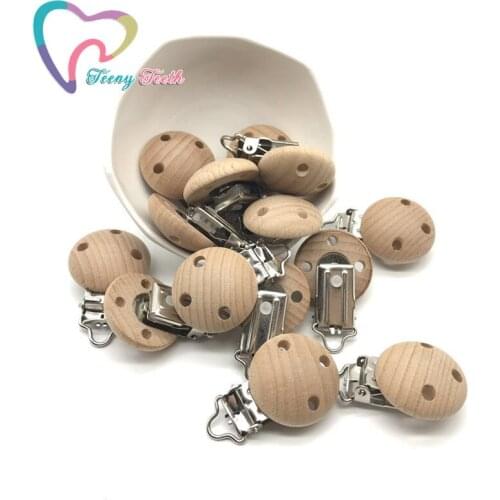 Teeny Teeth 10 PCS Pacifier Clips Round Natural Color Beech Wood Baby Holder Teether Teething Universal Clip Wood Dummy Cilp