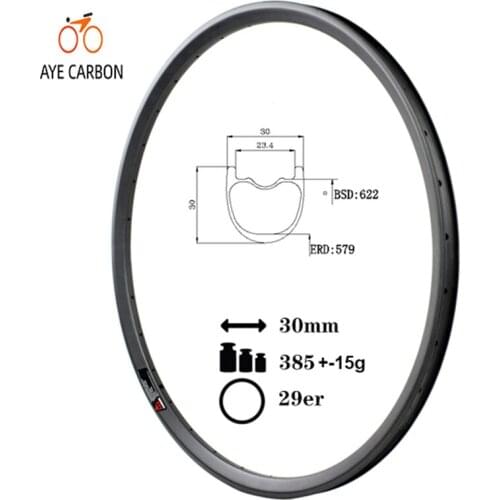 Toray 700 30mm wide 30mm depth 29er carbon MTB rims Tubeless ready and hookless 29 inch carbon mountain bike rims for XC and AM
