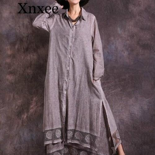 Xnxee 2019 Spring Turn-down Collar Trench Coat Female Do Old Cotton Linen Long Outwear Women Clothes Big Size Cardigan