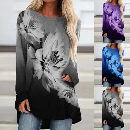 2021 New Autumn Blouse Contrast Color Print Round Neck Women Long Sleeve All Match T-shirt Streetwear