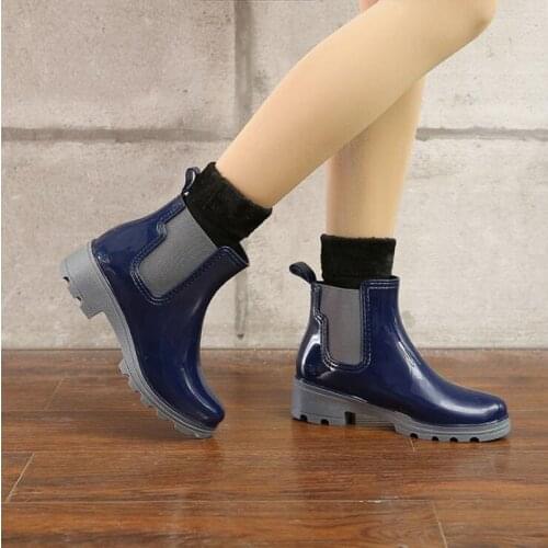 Comemore 2021 Punk Style Zipper Rain Boots Womens Pure Color Rain Boots Outdoor Rubber Water Shoes for Female Plus Size 35-41