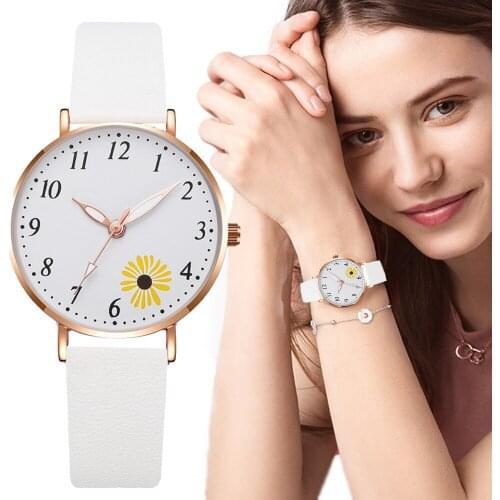Fresh Daisy Design Women Watches Women Fashion Casual Matching bracelet Wristwatches Brand Simple Quartz Leather Clock Gift