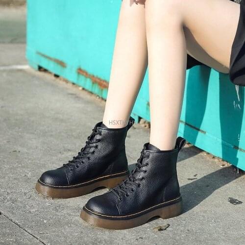 Size35-40 Chunky Motorcycle Boots for Women Autumn 2020 Fashion Round Toe Lace-up Combat Boots Ladies Shoes Women Boots