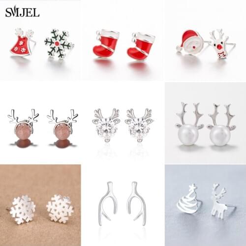 SMJEL Fashion Cute Santa Sock Deer Earrings for Women Kids Jingle Bells Snowflake Stud Earrings Xmas Female Jewelry brinco Gift
