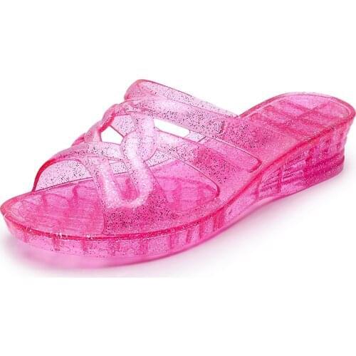 New Women Flip Flops Slippers 2021 Summer Beach Jelly Slides Mules Home Female Gold Slip On Lady Casual Wedge Shoes Mujer