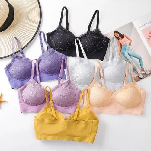 Fan·Sweet Women Sexy Latex Bras Underwear Push Up Gather Beauty Back Seamless Lace Gypsophila Bra Wire Free Gorge Deep V Bra