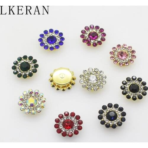 10Pc 14mm Shiny Crystal Rhinestone Buttons Invitation Gift Wrap Hair flower center decoration Jewelry Accessories