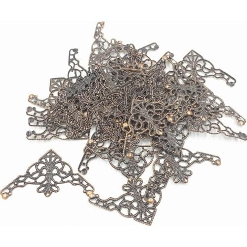10Pcs Bag Decoration Ornament DIY Connectors Copper Tone Flower Filigree Triangle Wraps Retro Hollow 4.8x2.6cm