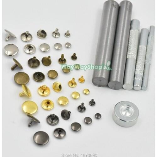 100 sets Double Round Cap Rivet Stud + One Tool Leather Bronze Silver Black Gold Mix choise