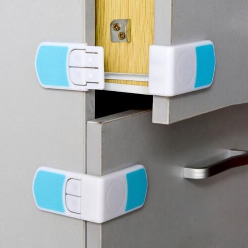 2pcs Safety Cabinet Door Cupboard Plastic Lock Child Kids Drawer Cabinet Lock Long Style Safety Blue Cabinet Locks & Straps