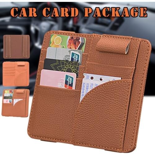2018 1 Pcs Car Cards Storage Bag Holder Case PU Leather Sun Visor Pen Clip Organizer CSL88