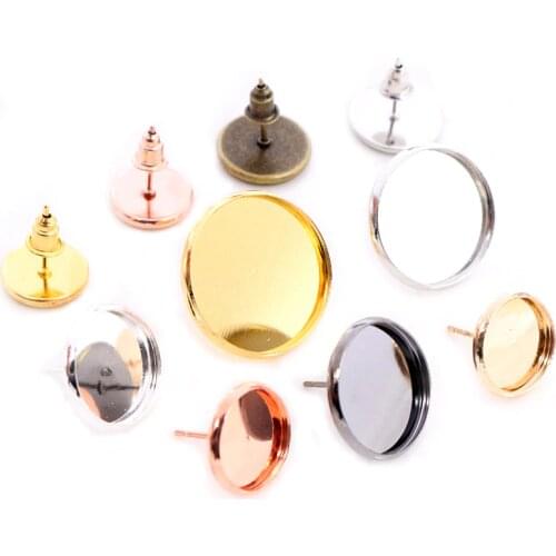 6/8/10/12/14/16/18/20mm Classic Colors High Quality Stainless Iron Earring Studs(with Ear plug) Base,Fit 6-20mm Glass Cabochons