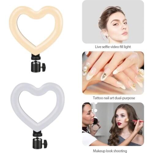 6 Inch Heart-shaped Dimmable Cold Warm LED Makeup Photography Video Live Lamp Tricolor Fill Light