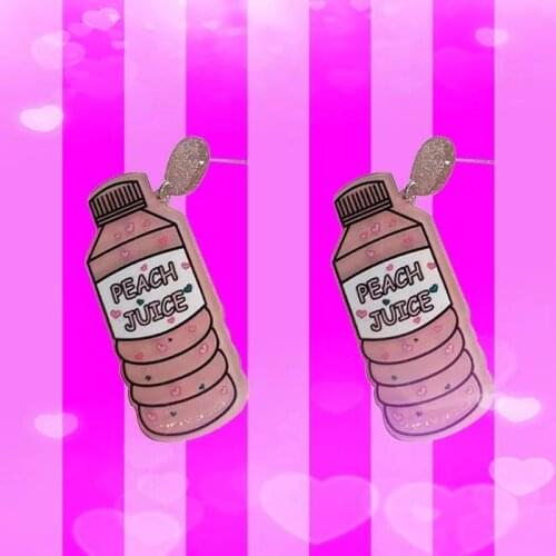 90s Y2K Vintage Acrylic Earrings Pink Harajuku Aesthetic Peach Juice Bottle Earrings for Women Fashion Jewelry Cute Cartoon Gift