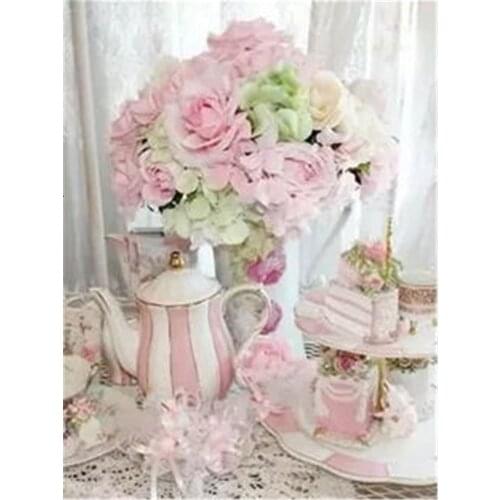 Flowers Pink Printed Canvas 11CT Cross Stitch Full Kit DIY Embroidery DMC Threads Painting Handmade Handicraft Promotions