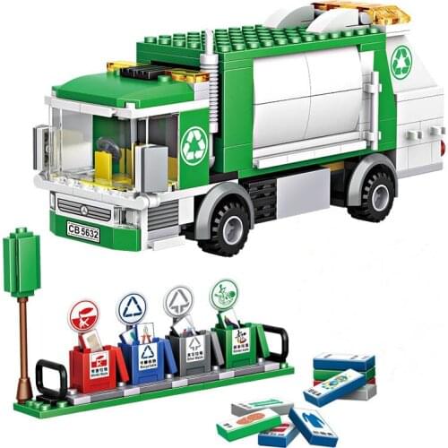Sanitation Vehicle City Clean Car Building Blocks Garbage Truck Rubbish Truck Bricks 3D Model Puzzle Toys For Kids Birthday Gift