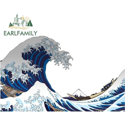 EARLFAMILY 13cm x 7.9cm for Kanagawa Vaporwave Funny Car Stickers Graffiti Surfboard Windows Decal Sunscreen Laptop Car Styling
