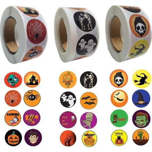 Halloween Roll Stickers Pumpkin Self Adhesive Label Trick or Treat Goodie Bag Stuffer Filler Gift Packaging Sealing Crafts