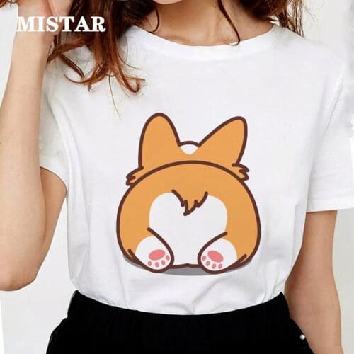 Funny Butt Corgi t shirts women Printed Cute Cartoon t shirts Tops short sleeve graphic tees female white Women clothes