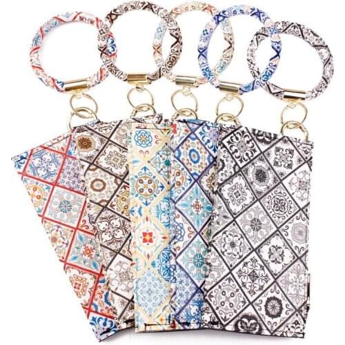 KC00048 ZWPON Spain Arabesque Mandala Pattern PU Leather Phone Bag Wrist Keychain for Women O Key Rings Coin Bag Purse European
