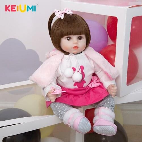 KEIUMI New Style 18 Inch Reborn Baby Lovely Girl Doll With Soft Silicone Vinyl Cute Baby Toy Doll For Childrens Day Gifts
