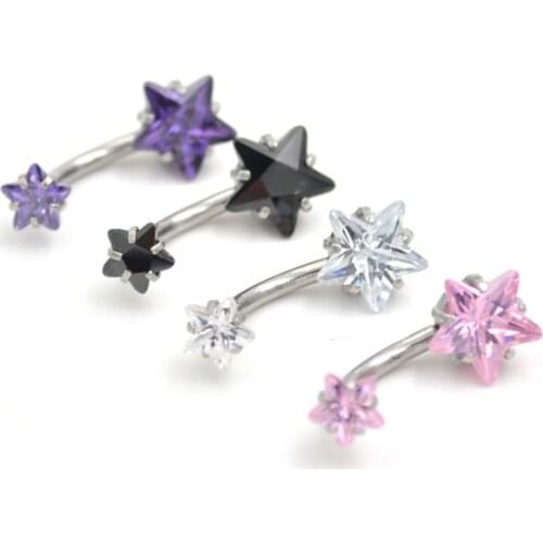 1Pcs The Latest 8 Mm Pentagram Double Top Zircon Navel Ring Body Piercing Allergy of Zircon Navel