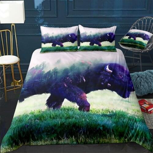 Bison and Forest Quilt Cover Pillowcase 3Piece Comforter Bedding Set With Pillow Case Single Double Duvet Cover Home Decora