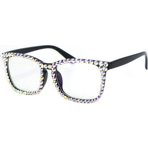 Anti Blue Light Computer Glasses for Anti Eye Eye Strain Clear Lens Women Rhinestone Crystal Bling Eyeglasses