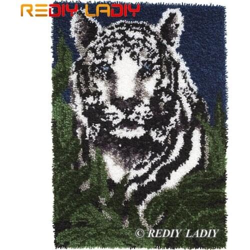 Latch Hook Kits Make Your Own Rug White Tiger Tapestry Crochet Cushion Mat DIY Carpet Rug Set Pre-Printed Canvas Hobby & Crafts